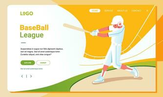 landing page illustration of baseball player in the stadium, website design template for baseball sports vector