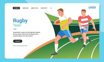 rugby minimalista bandera web ilustración móvil aterrizaje página gui ui jugador luchando persiguiendo el pelota vector