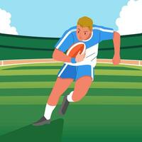 Rugby player running across field carrying the ball vector