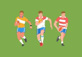 Rugby sport player in action set carrying  ball and run vector