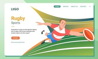 Rugby minimalist banner web illustration mobile landing page GUI UI player jump catches ball vector