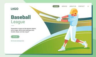 Landing page illustration of baseball league, baseball player hitting the ball in the stadium vector