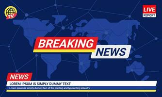 Breaking news template with red and blue badge with earth and world map background TV News show Broadcast vector