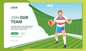 Rugby minimalist banner web illustration mobile landing page GUI UI player spirit shout on field vector