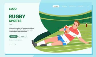 Rugby minimalist banner web illustration mobile landing page GUI UI player slide tackle on field vector