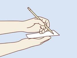 hand taking notes in blank paper simple korean style illustration vector