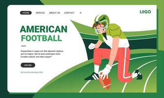 American football minimalist banner web illustration mobile landing page GUI UI player ready stance plays game on field vector