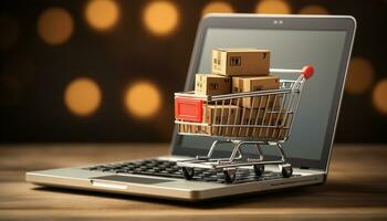 en línea compradores lata fácilmente comparar ordenador portátil precios y añadir artículos a su carros antes de haciendo un compra, con entrega a menudo disponible para gratis o a un bajo costo. generativo ai. foto