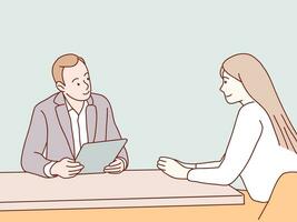 manager office interview Smiling woman taking job applicant simple korean style illustration vector