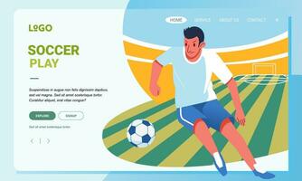 moderno fútbol bandera ilustración ,a fútbol jugador regate el pelota en el campo vector