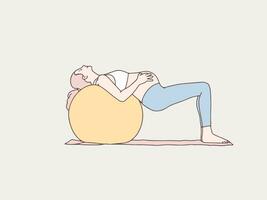 embarazada mujer haciendo yoga en colchón sencillo coreano estilo ilustración vector