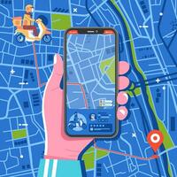 illustration of transportation app in smartphone with map fiture to know where the driver vector