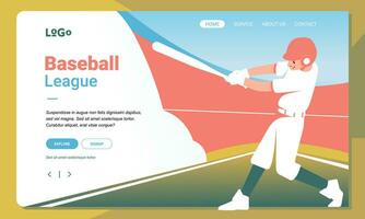 Modern illustration of baseball player as landing page design template for website and app vector