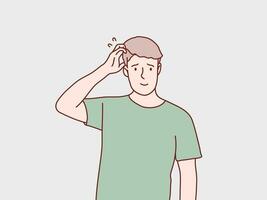 Man confuse scratched head in astonishment simple korean style illustration vector