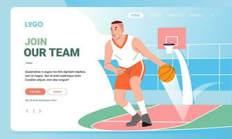 Modern Illustration Basket player character sport Landing Page Design for web page and app concept vector