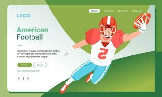 American football minimalist banner web illustration mobile landing page GUI UI player catch up ball vector