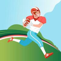 American football player running preparing to throw the ball on the field vector