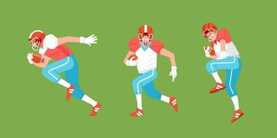 American football sport player in action set carrying  ball and fast run side view ready to trow vector