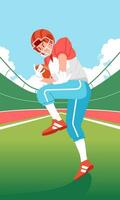 American football player stance preparing to throw the ball on the field vector