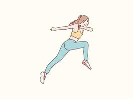 joven mujer en deporte corriendo hacer ejercicio trotar rutina de ejercicio sencillo coreano estilo ilustración vector