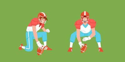 American football sport player in action set ready to starts games stance on field vector