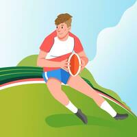 Rugby player man running across the field carrying the ball vector