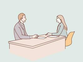 manager interview Smiling woman taking job applicant simple korean style illustration vector