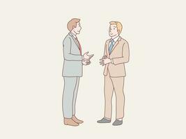 Business partners man discussing having conversation work simple korean style illustration vector