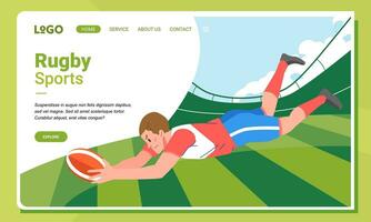 Rugby minimalist banner web illustration mobile landing page GUI UI Player catch ball in the air vector