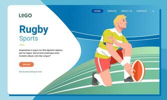 Rugby minimalist banner web illustration mobile landing page GUI UI player ready to match on field vector