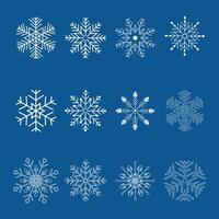 Set white snowflake icons collection isolated on a  blue background. vector