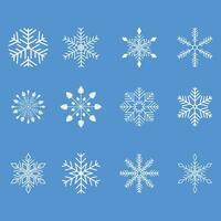 Set white snowflake icons collection isolated on a  blue background. vector