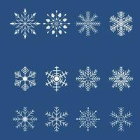 Set white snowflake icons collection isolated on a  blue background. vector