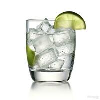 Gin tonic glass of water with ice isolated on white background. AI Generated photo