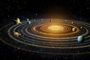 nuestra 3d solar sistema con planetas en órbitas camino. ai generativo foto