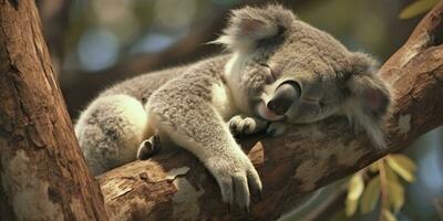 Koala asleep in tree. AI Generated photo