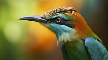 Turquoise Browed Motmot in vibrant colors. Generative AI photo