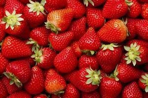 Texture of fresh strawberries as background. Generative AI photo