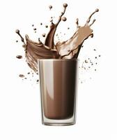 Glass with splashing cocoa, Chocolate Pouring, and splash. 3d illustration.  AI Generated photo