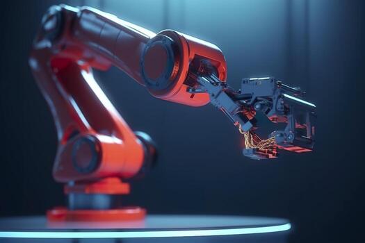 Arm robot working with Screen monitor control industrial machine robot arm line. Generative AI photo