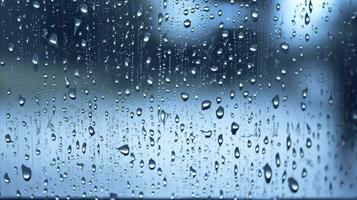 Raindrops on the window. Blue tone. Generative AI photo