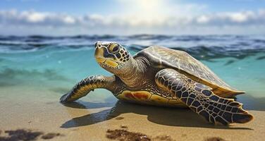 Photo of Sea turtle in the Galapagos island. Generative AI