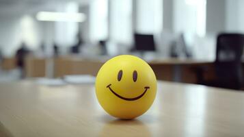 A Yellow Smiling Ball Can Promote a Positive Work Environment. Generative AI photo