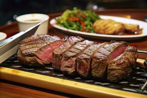 filete asador a el asador, rebanado picaña, picaña. generativo ai foto