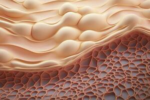 Saggy skin layer and skin cells, 3D rendering. Generative AI photo