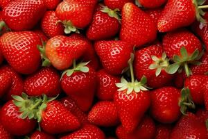 Texture of fresh strawberries as background. Generative AI photo