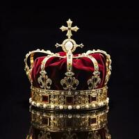 The Royal Coronation Crown Isolated on a Black Background. Generative AI photo