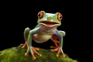 Tree Frog sitting on plant.Generative AI. photo