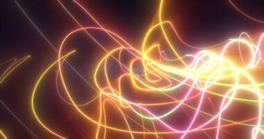 Abstract yellow glowing neon energy laser lines flying on a black background photo