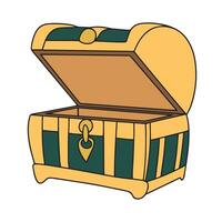 Empty treasure chest colored outline. Hand drawn open empty treasure chest in doodle style isolated on white background. Vector illustration.